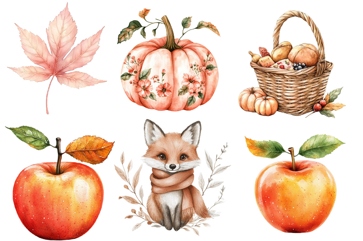 Autumn Clipart PNG Bundle | Cozy Fall Sweater, Scarf, Pumpkin,