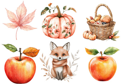 Autumn Clipart PNG Bundle | Cozy Fall Sweater, Scarf, Pumpkin,