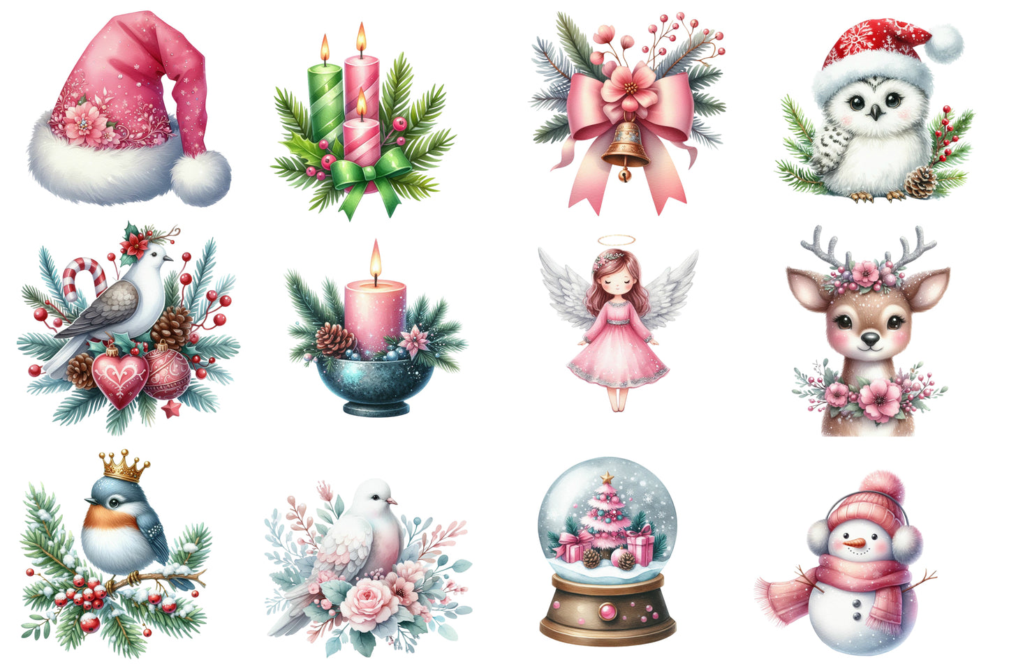 Christmas Clipart Bundle PNG | Watercolor Holiday Clipart Collection | Christmas Sublimation PNG Bundle