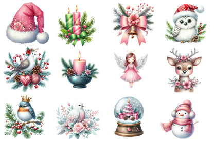 Christmas Clipart Bundle PNG | Watercolor Holiday Clipart Collection | Christmas Sublimation PNG Bundle