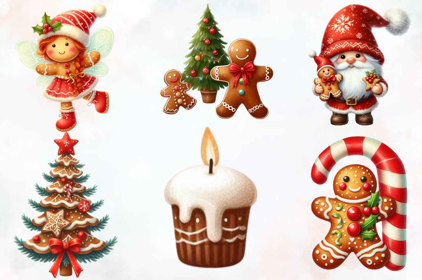 Christmas Gingerbread PNG Clipart Bundle | Watercolor Gingerbread Man, Cookies, Houses & Christmas Characters