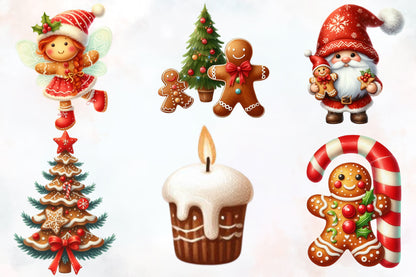 Christmas Gingerbread PNG Clipart Bundle | Watercolor Gingerbread Man, Cookies, Houses & Christmas Characters