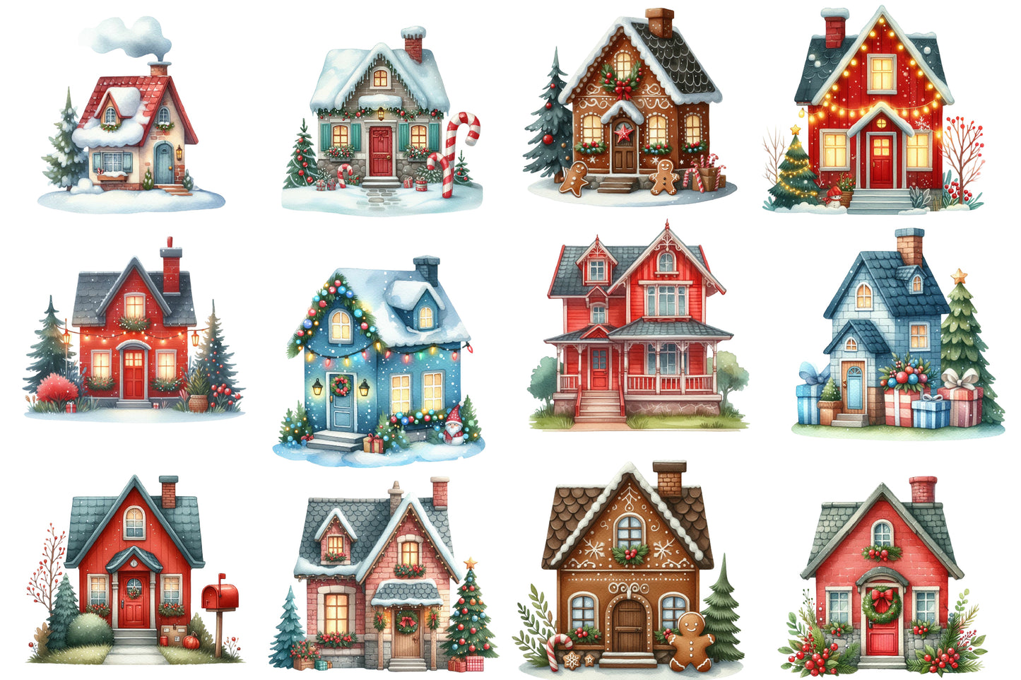 Christmas Home Clipart Bundle PNG | Watercolor Cozy Christmas Home Clipart | Holiday House Sublimation PNG
