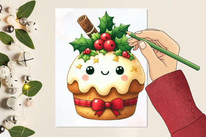 Kawaii Christmas Cake Clipart PNG Bundle | Cute Christmas Pudding, Holiday Cake & Kawaii Dessert Designs