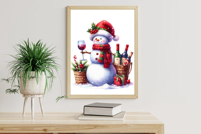 16 Watercolor Snowman Christmas Wine PNG Holiday Winter Clipart