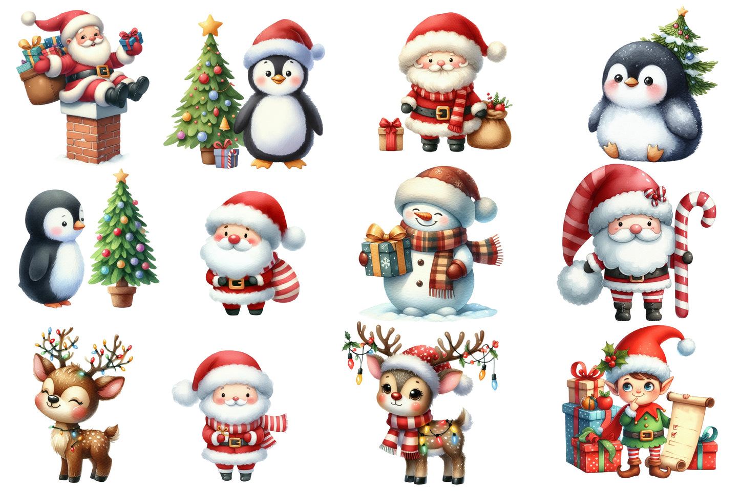 Christmas Clipart Watercolor PNG Bundle | Cute Christmas Clipart | Holiday Sublimation