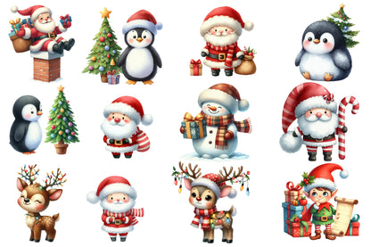 Christmas Clipart Watercolor PNG Bundle | Cute Christmas Clipart | Holiday Sublimation