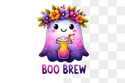 Cute Boo Brew Halloween Ghost Coffee PNG