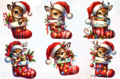 28 Christmas Reindeer on Stocking PNG Sublimation Bundle Cute Santa Deer