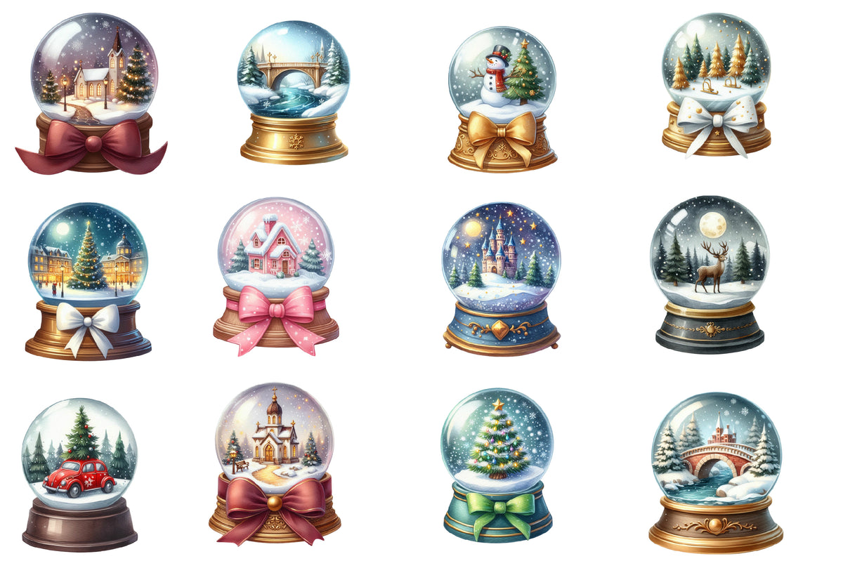 Christmas Snowglobes Clipart PNG Bundle | Watercolor Christmas Snow Globe Clipart | Cute Winter Holiday Sublimation PNG
