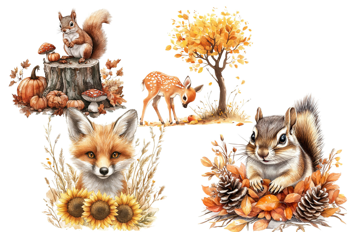 Autumn Forest Animals PNG Bundle 10 Cute Woodland Animal Clipart