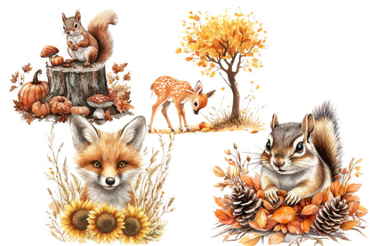 Autumn Forest Animals PNG Bundle 10 Cute Woodland Animal Clipart