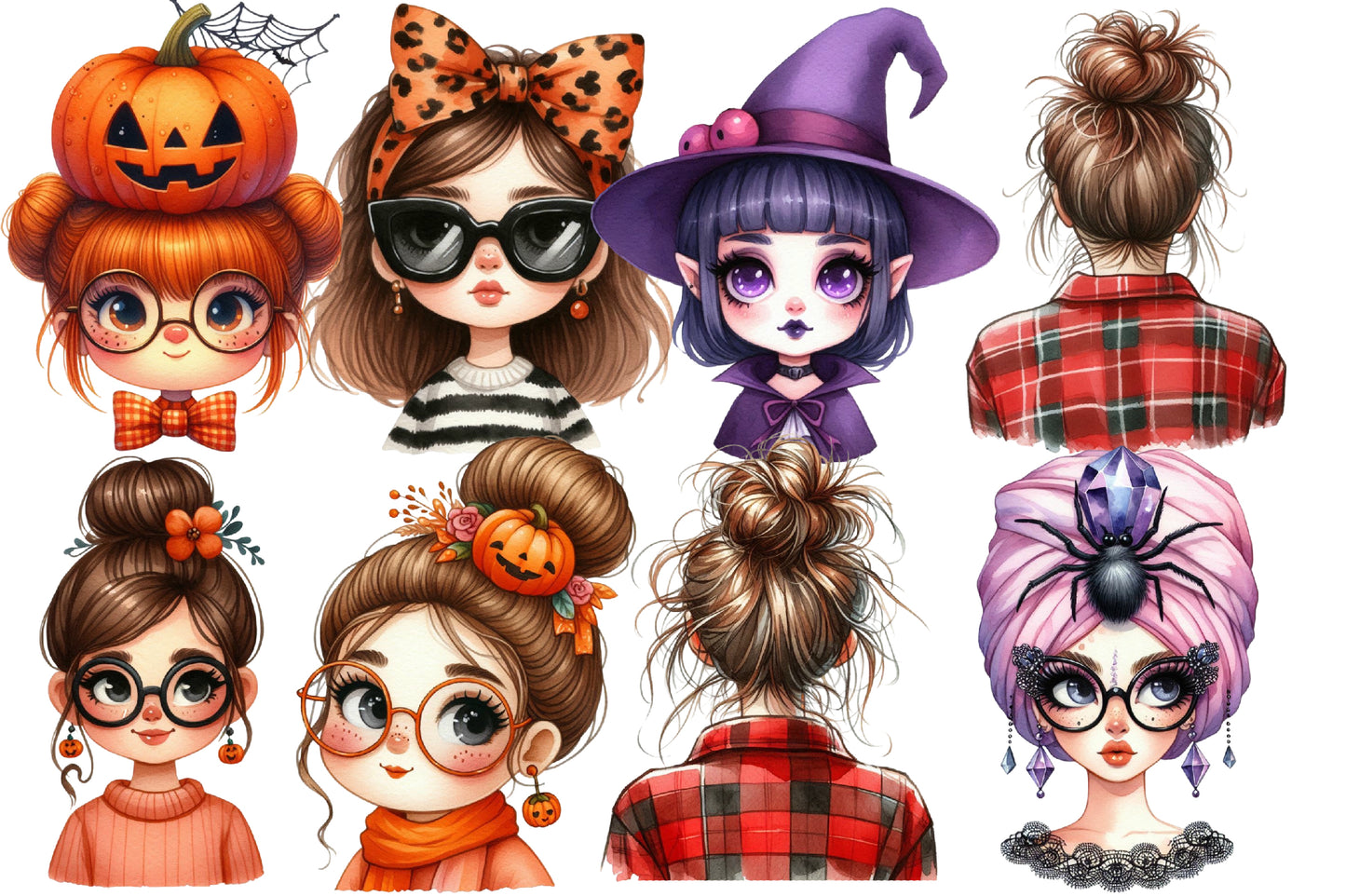 Halloween Messy Bun Clipart PNG | Halloween Girl PNG, Messy Bun Hairstyle Clipart,