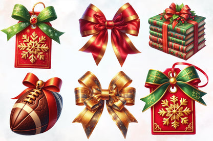 Watercolor Christmas Wrapping Supplies Clipart PNG Bundle | Gift Boxes, Bows & Holiday Packaging Designs