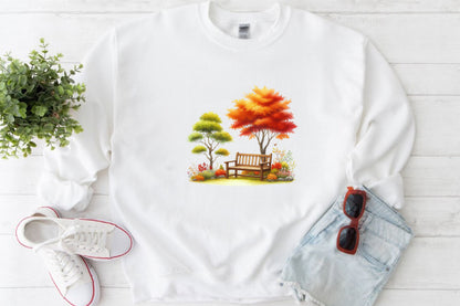 21 Watercolor Autumn Bench PNG Fall Park Bench Clipart