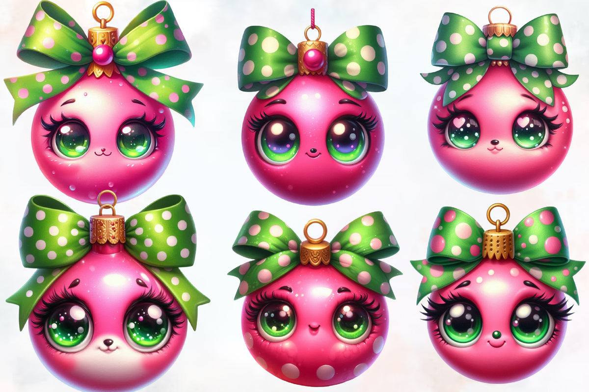 20 Christmas Ornament PNG Watercolor Cute Pink Ornament Clipart Bundle