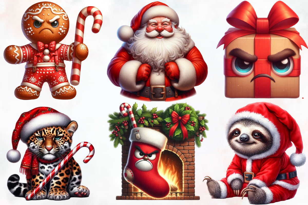 Grumpy Christmas PNG Bundle 25 Funny Watercolor Christmas Clipart