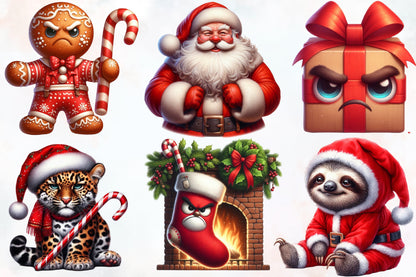 Grumpy Christmas PNG Bundle 25 Funny Watercolor Christmas Clipart
