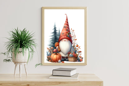 27 Watercolor Autumn Gnomes PNG Cute Fall Gnome Pumpkin Woodland Clipart