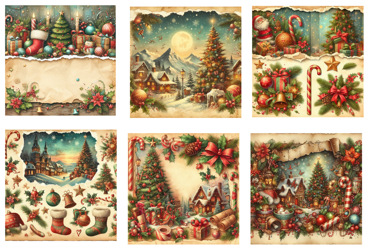 Vintage Torn Christmas Digital Paper 23 Christmas Scrapbook Backgrounds
