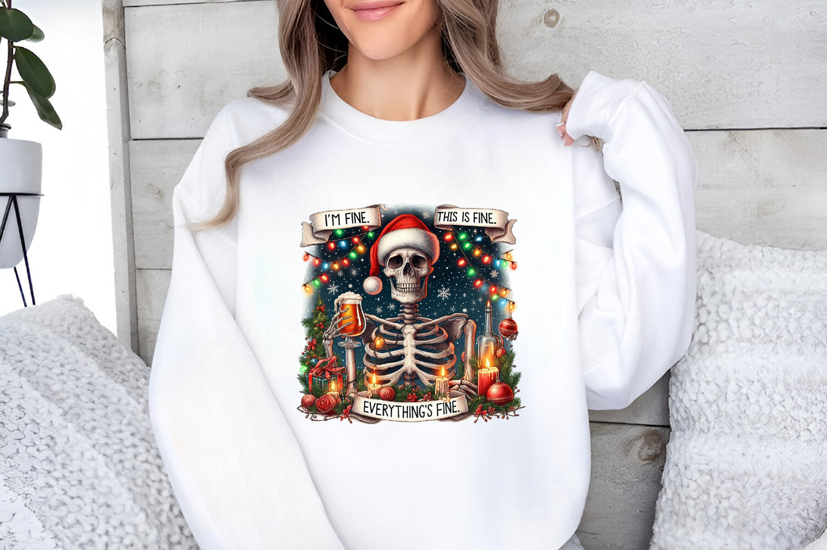 Funny Christmas Skeleton PNG Everything's Fine Santa Skull Sublimation