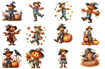 Halloween Scarecrow Clipart PNG | Pumpkin Scarecrow & Fall Farm Truck Clipart, Autumn Harvest PNG,