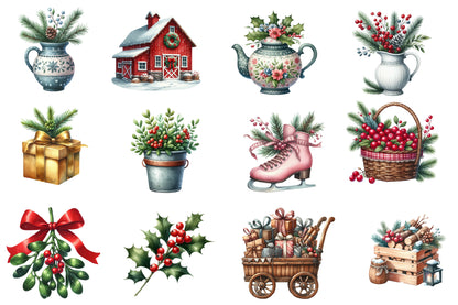 Christmas Red Country Clipart PNG Bundle | Rustic Christmas Farmhouse PNG | Country Christmas Sublimation