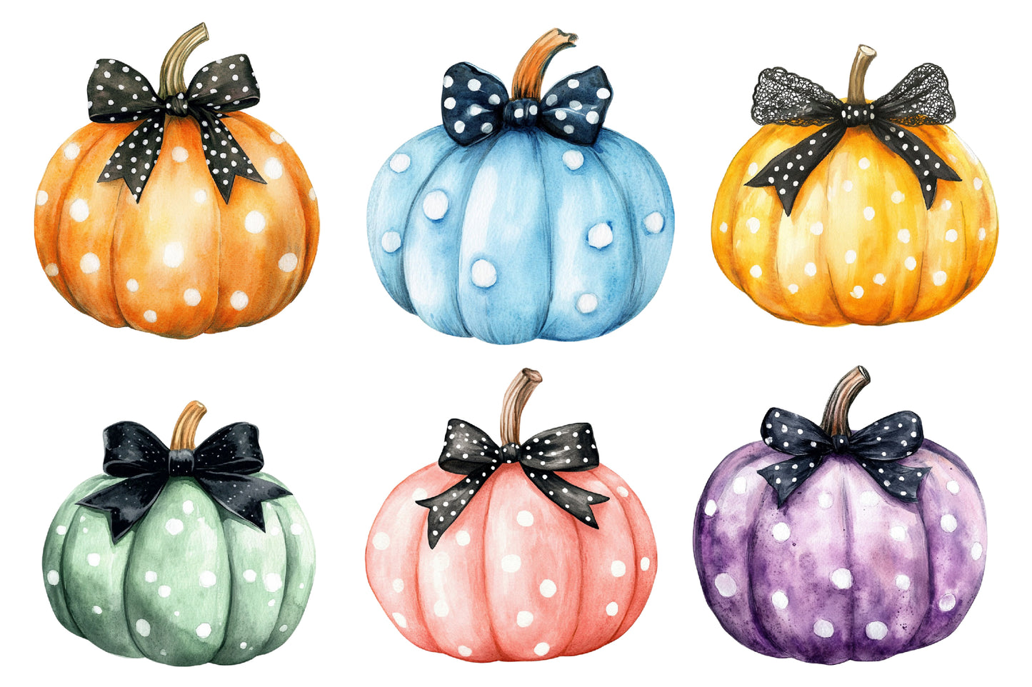 Coquette Pumpkin PNG Bundle | Black Bow & Polka Dot Pumpkin Clipart