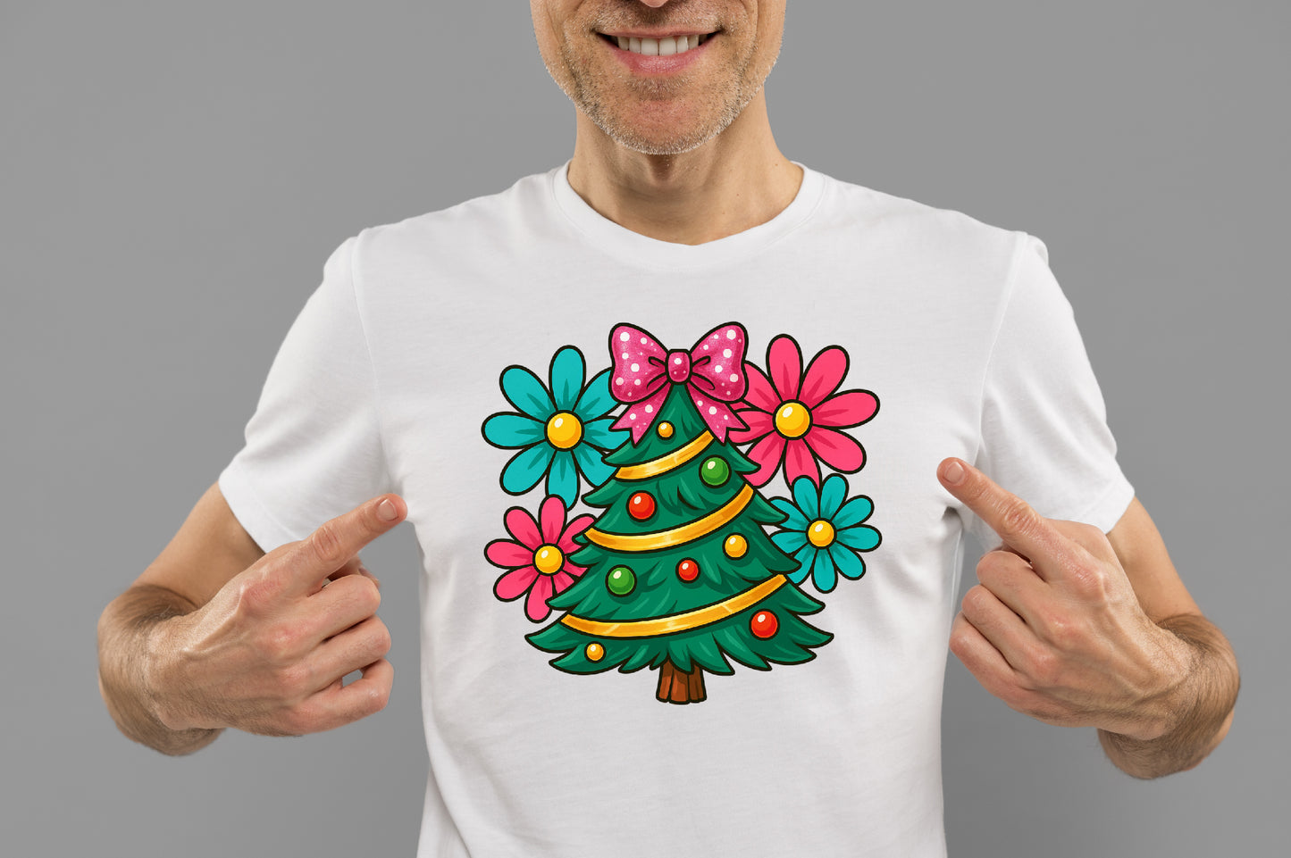 Cute Christmas Tree PNG Floral Bow Holiday Sublimation Design