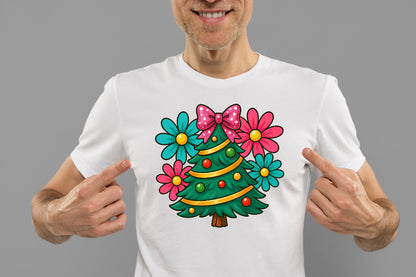 Cute Christmas Tree PNG Floral Bow Holiday Sublimation Design