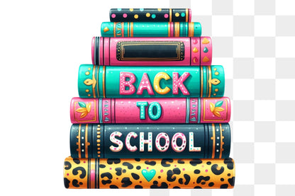 Back to School Books T-Shirt Design PNG Colorful School Book Stack