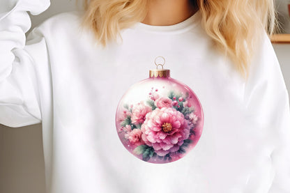 26 Watercolor Pink Christmas Globe Bauble PNG Bundle Floral Ornament
