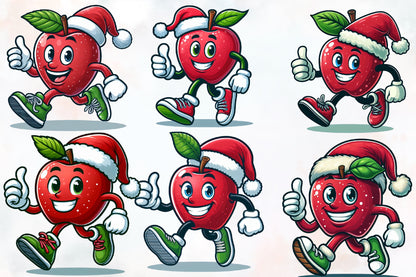 20 Christmas Apple PNG Clipart Bundle Watercolor Santa Hat Cute Fruit Holiday