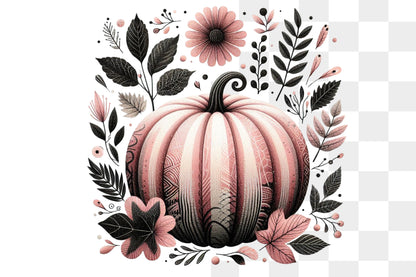 Pink Pumpkin Fall Shirt PNG Cute Autumn Floral Pumpkin Design