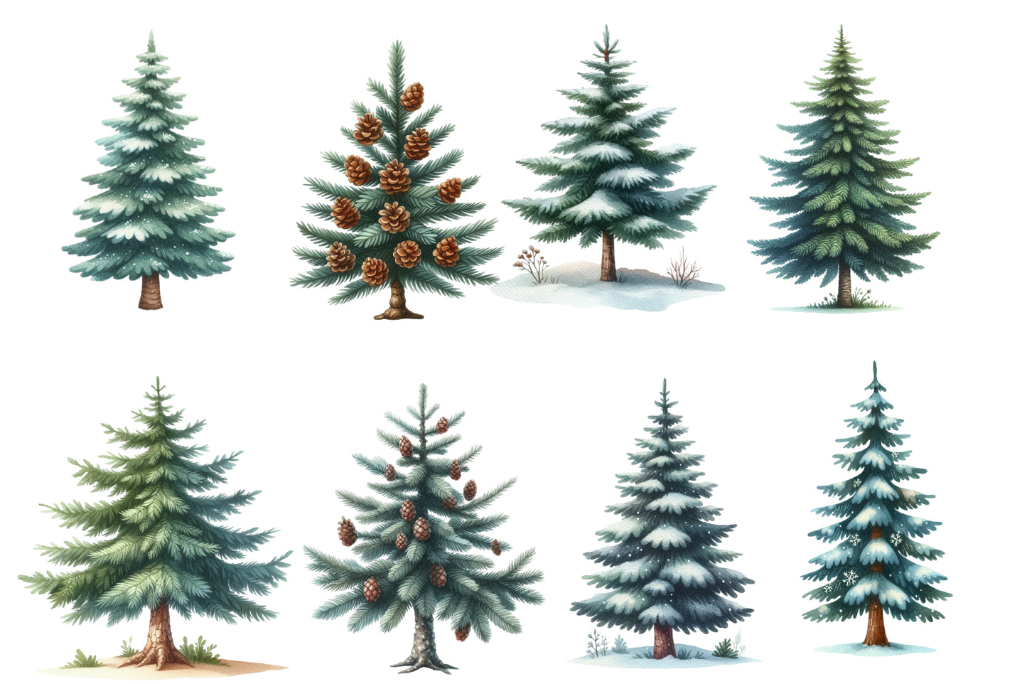 Christmas Tree Clipart PNG Bundle | Cute Watercolor Christmas Tree Clipart | Festive Holiday Tree Sublimation PNG