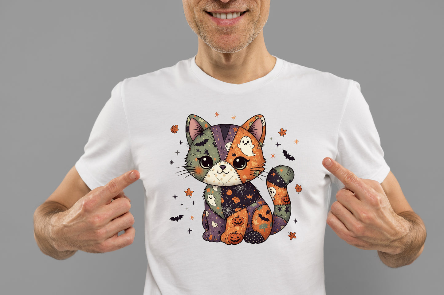 Patchwork Halloween Cat Sublimation PNG