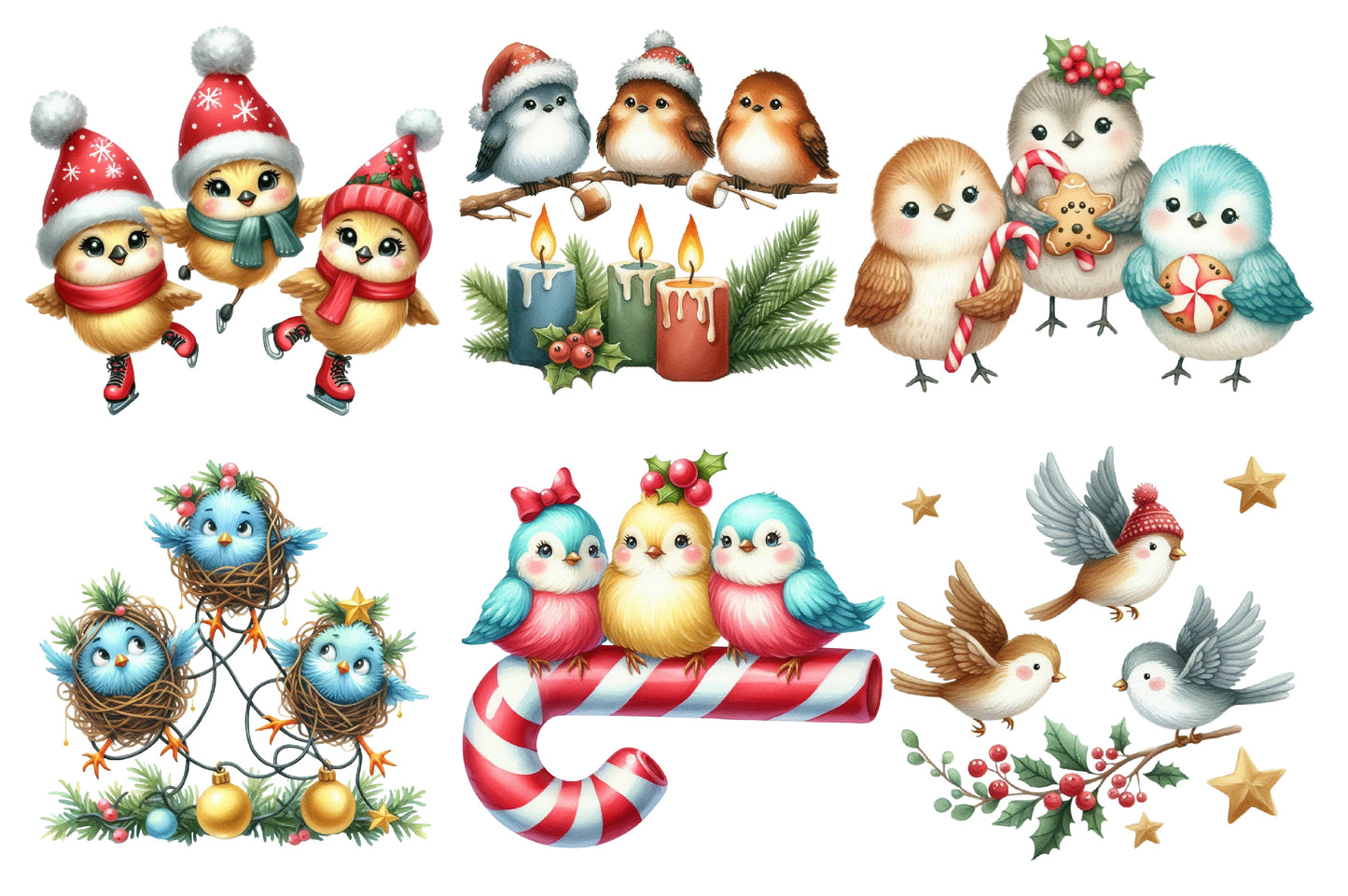 Christmas Funny Three Birds Sublimation PNG Bundle | Watercolor Cute Holiday Bird Trio Clipart | Funny Christmas Birds PNG