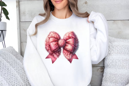 Pink Fuzzy Bow PNG Cute Plush Winter Hair Bow Sublimation Design