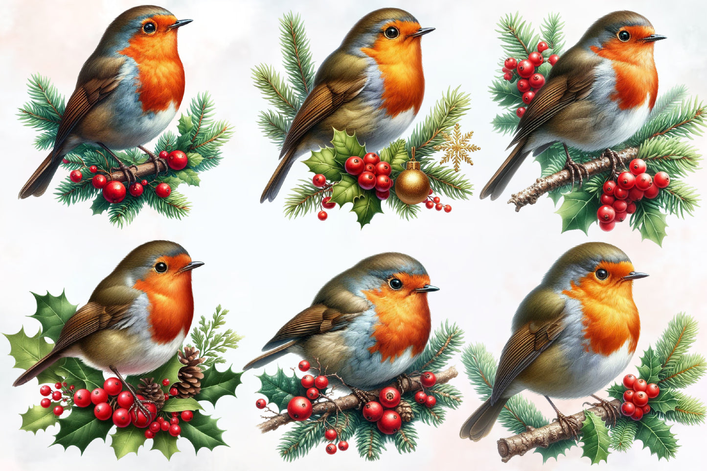 23 Christmas Robin Bird PNG Sublimation Bundle Watercolor Holiday Bird Clipart