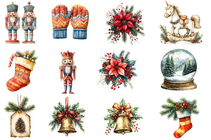 Christmas Winter Watercolor Clipart PNG Bundle | Cozy Winter Christmas Watercolor Clipart | Festive Holiday Sublimation PNG