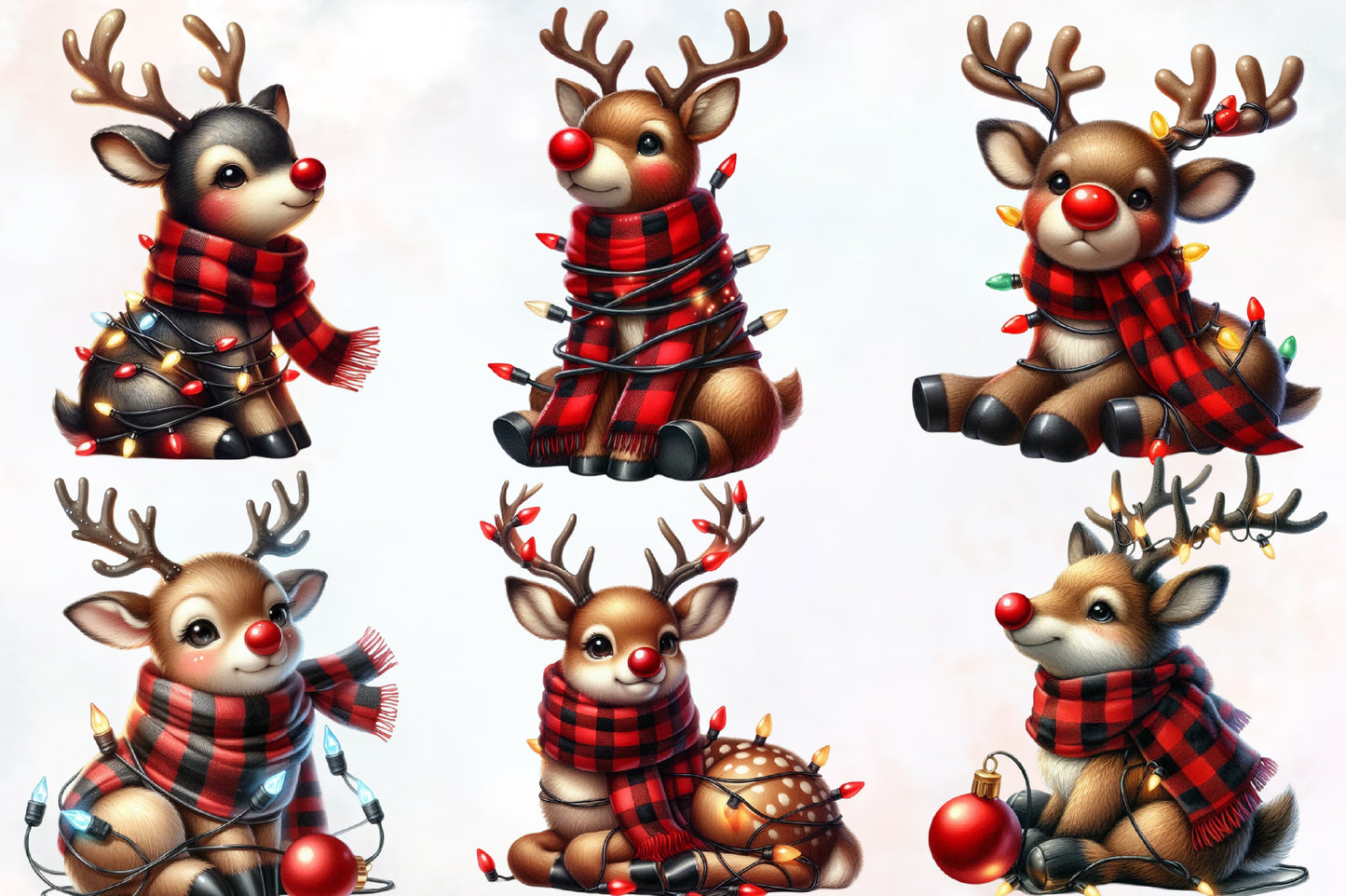 Funny Christmas Reindeer PNG Bundle Watercolor Cute Reindeer Clipart