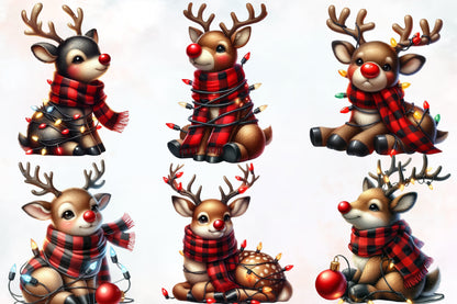 Funny Christmas Reindeer PNG Bundle Watercolor Cute Reindeer Clipart