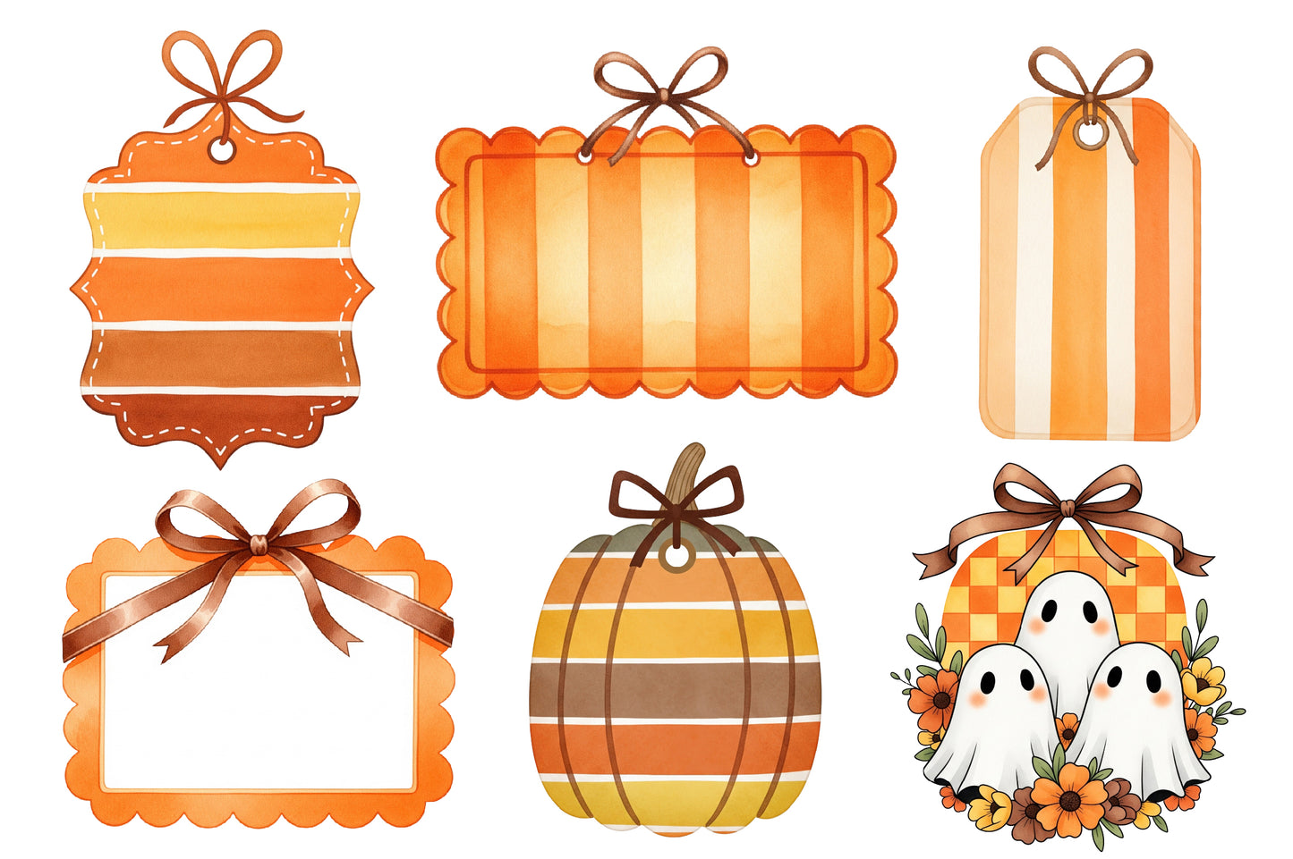 Coquette Fall Halloween PNG Bundle | Orange Plaid, Bows, Ghosts, Pumpkins & Leopard Clipart,