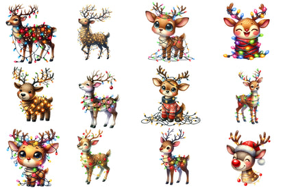 Christmas Reindeer Clipart PNG Bundle | Watercolor Cute Christmas Reindeer Clipart | Festive Winter Animal Sublimation PNG