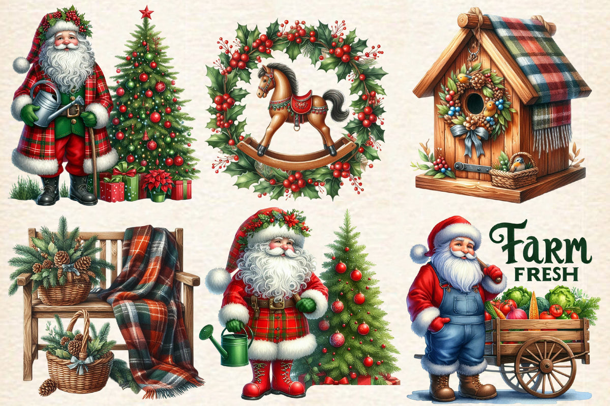 Watercolor Warm Rustic Christmas PNG Bundle 18 Holiday Clipart