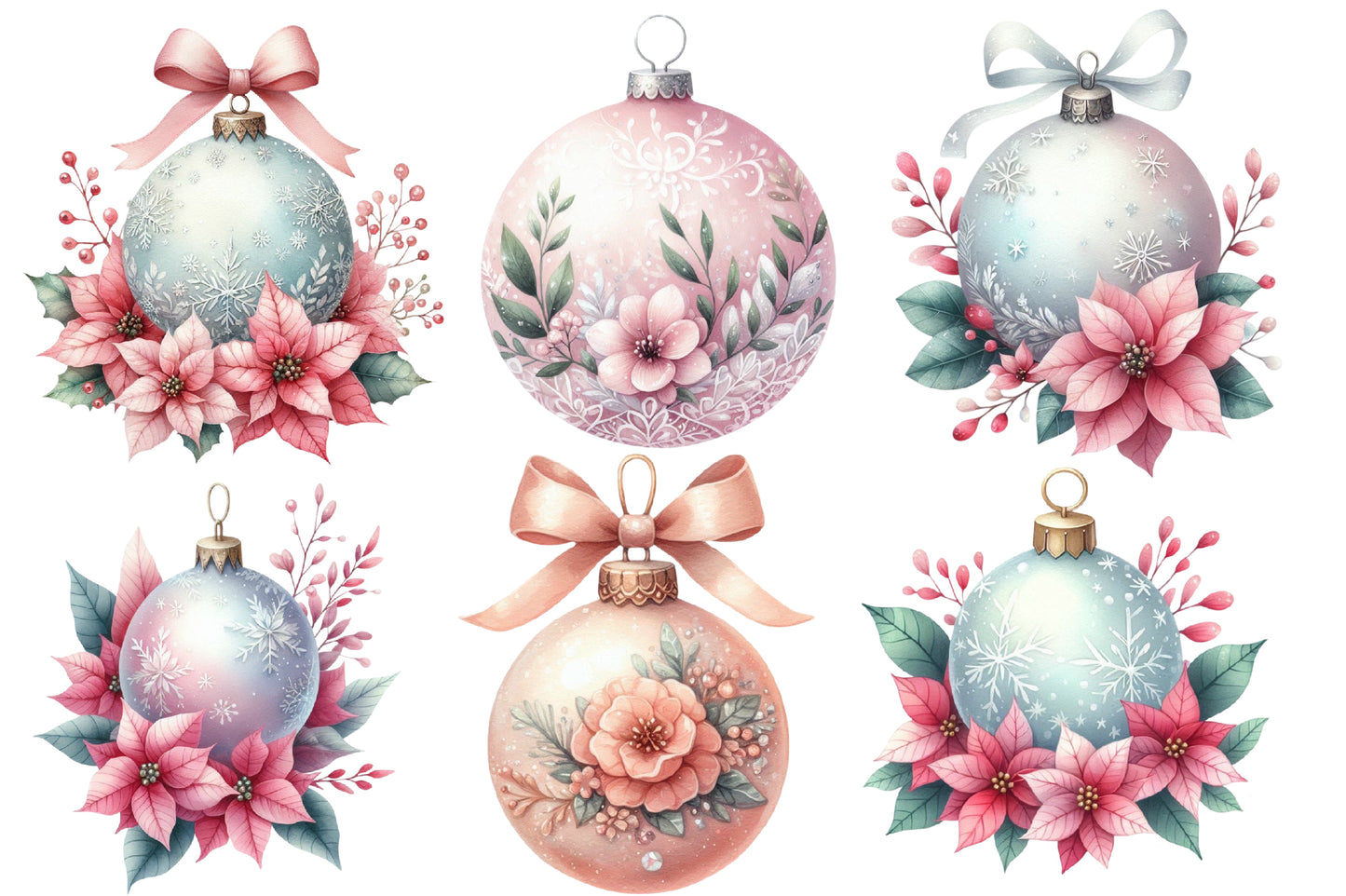 Christmas Ornaments Clipart PNG Bundle | Watercolor Festive Christmas Ornament Clipart | Holiday Ornament Sublimation PNG