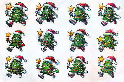 Funny Christmas Tree PNG Bundle Cute Cartoon Christmas Tree Clipart