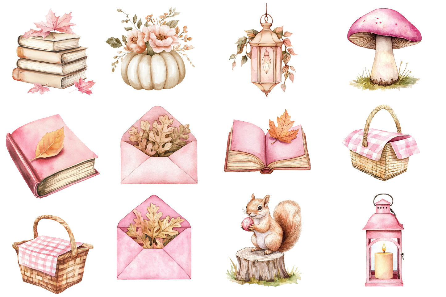 Autumn Serenity Clipart PNG Bundle | Watercolor Peaceful Fall Nature Clipart | Cozy Woodland Autumn PNG