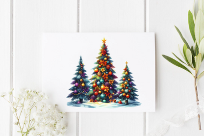 Colorful Christmas Trees PNG Bundle | Watercolor Christmas Tree Clipart, Rainbow Holiday Trees & Festive Christmas Sublimation