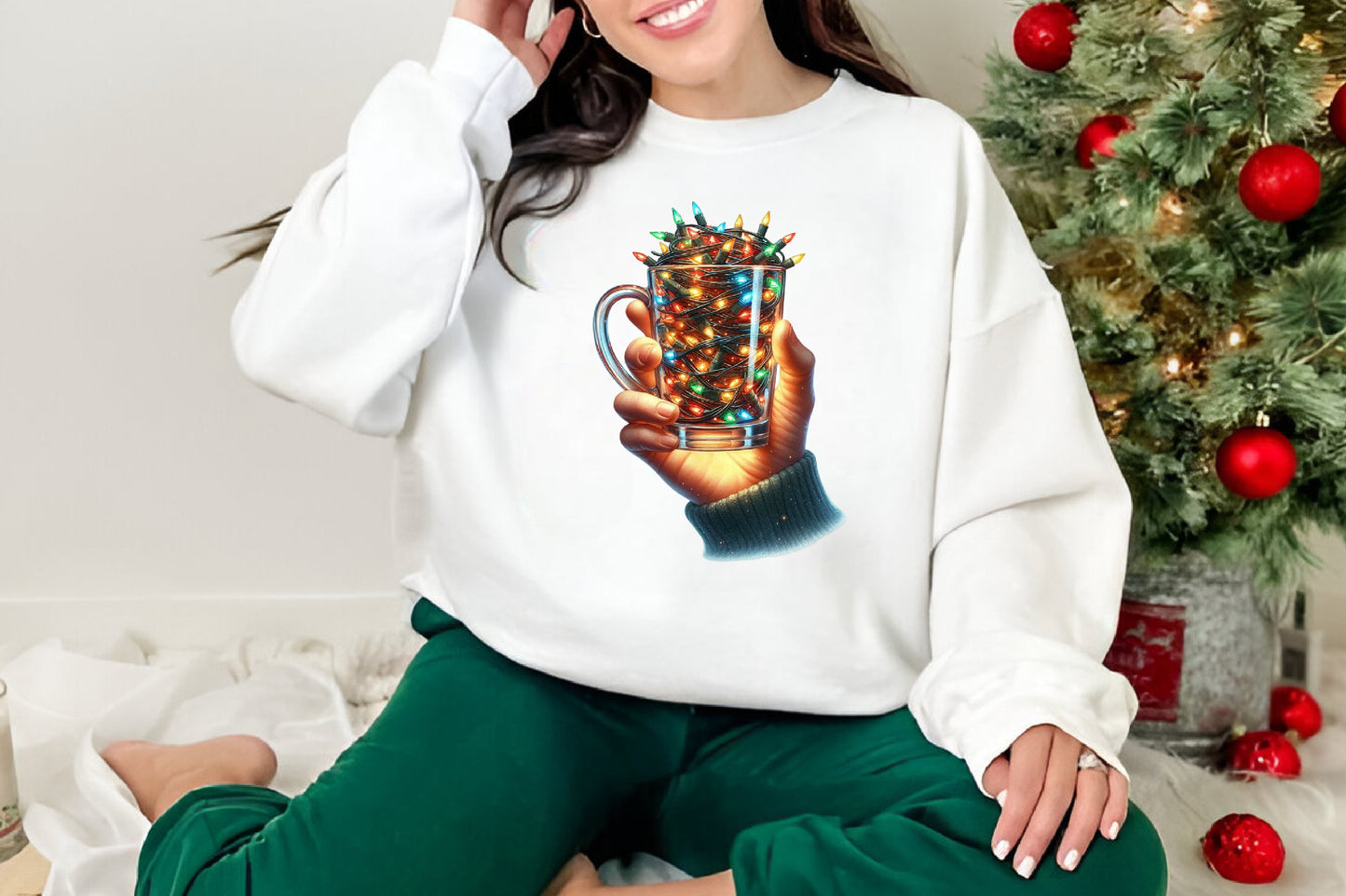 Christmas Light Mug PNG Christmas Lights Coffee Cup Holiday Sublimation Design